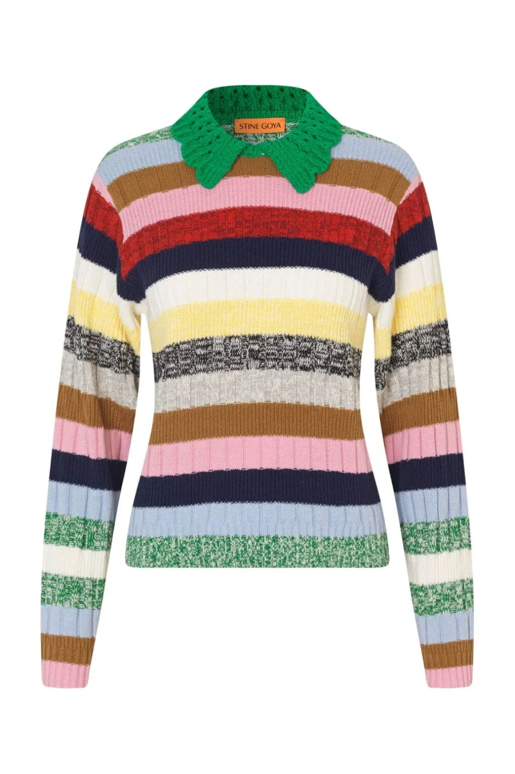 2386 Cotton Mix / Crochet Cotton, Mix Stripe Polo Collar Sweatersg-pf25-k033-2386