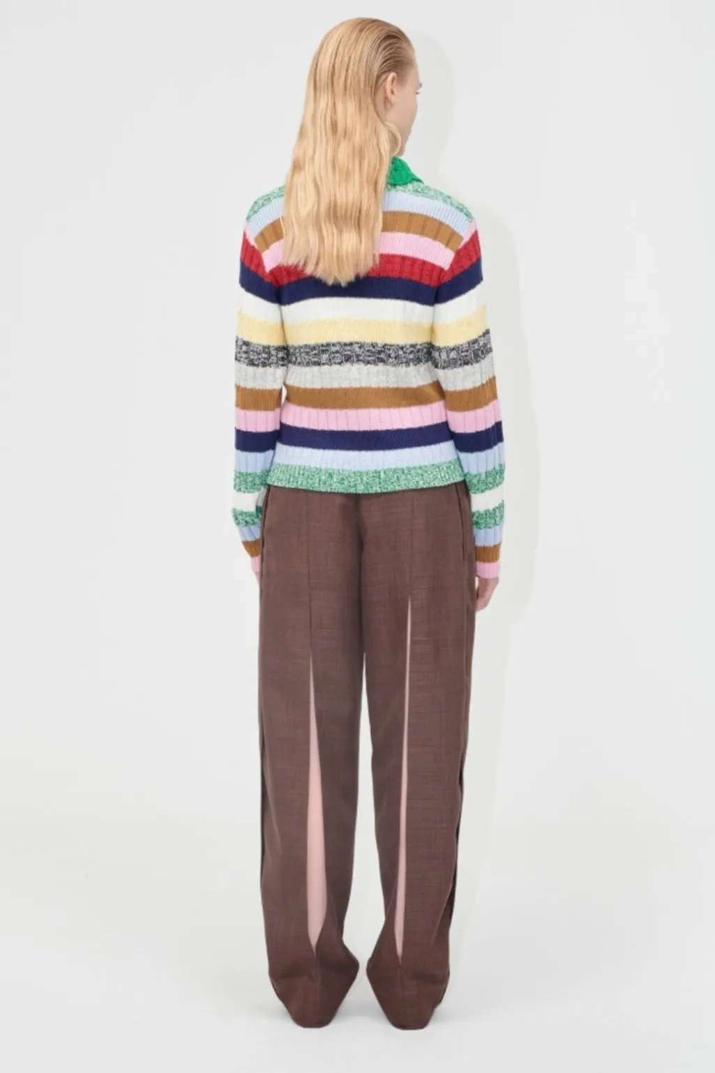 2386 Cotton Mix / Crochet Cotton, Mix Stripe Polo Collar Sweatersg-pf25-k033-2386