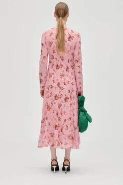 2408 Sheer Ruffling Jersey, Long Sleeve Ruffling Midi Dresssg-aw25-d161-2408