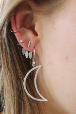 Big Bella Moon With Stones Earring Silver