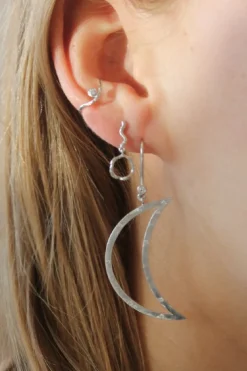 Big Bella Moon With Stones Earring Silver
