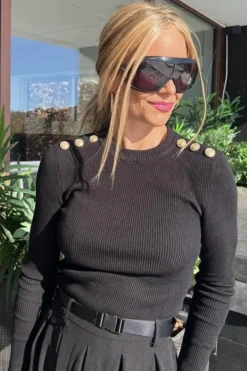 Gold Button Knit Blouse