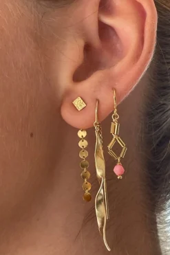 Long Twisted Hammered Earring With Chain Goldenen