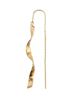 Long Twisted Hammered Earring With Chain Goldenen
