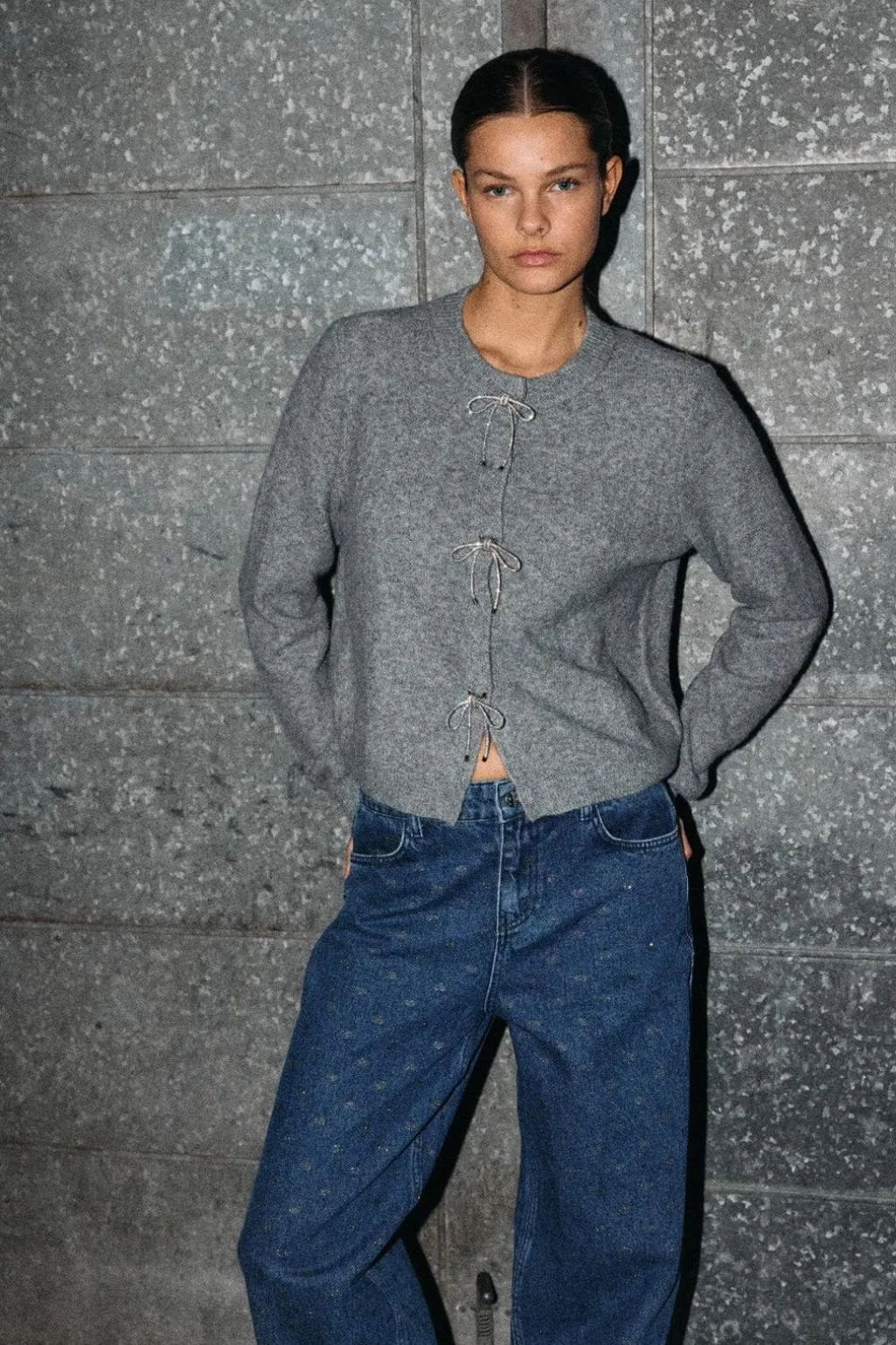 Nmbrayana L/S Bow Trim Knit Cardigan