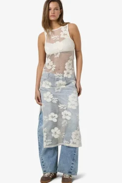 Nmklea S/L Long Flower Lace Slit Dress