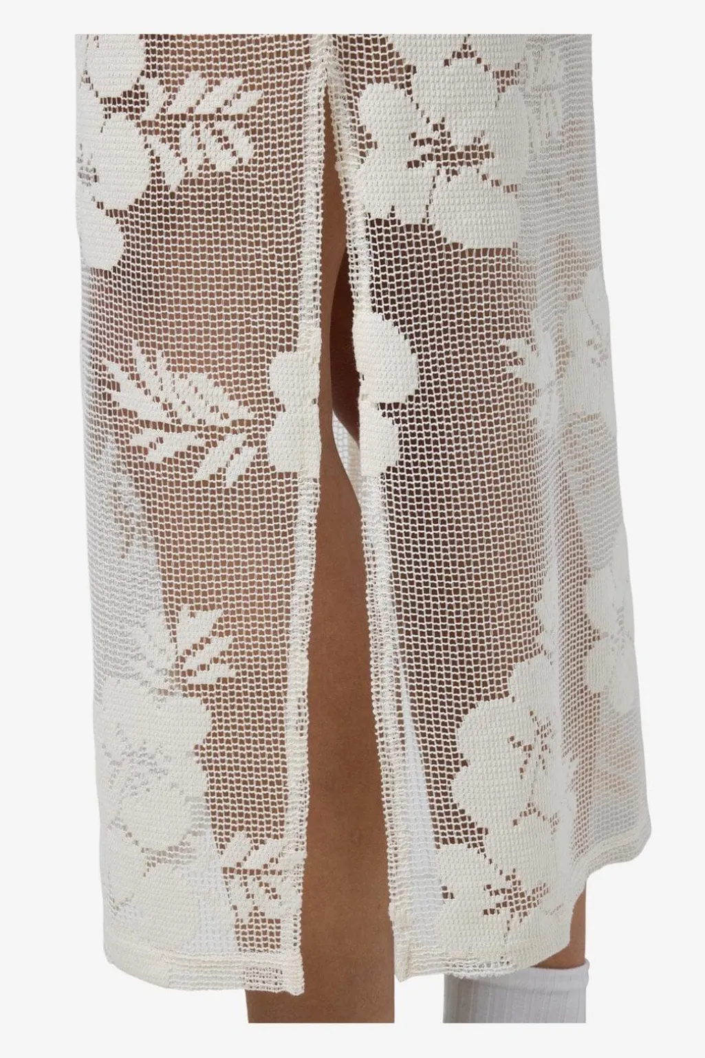 Nmklea S/L Long Flower Lace Slit Dress