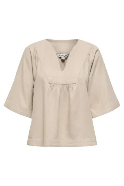 Onlcaro 2/4 V-Neck Linen Bl Top Cc