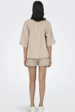 Onlcaro 2/4 V-Neck Linen Bl Top Cc