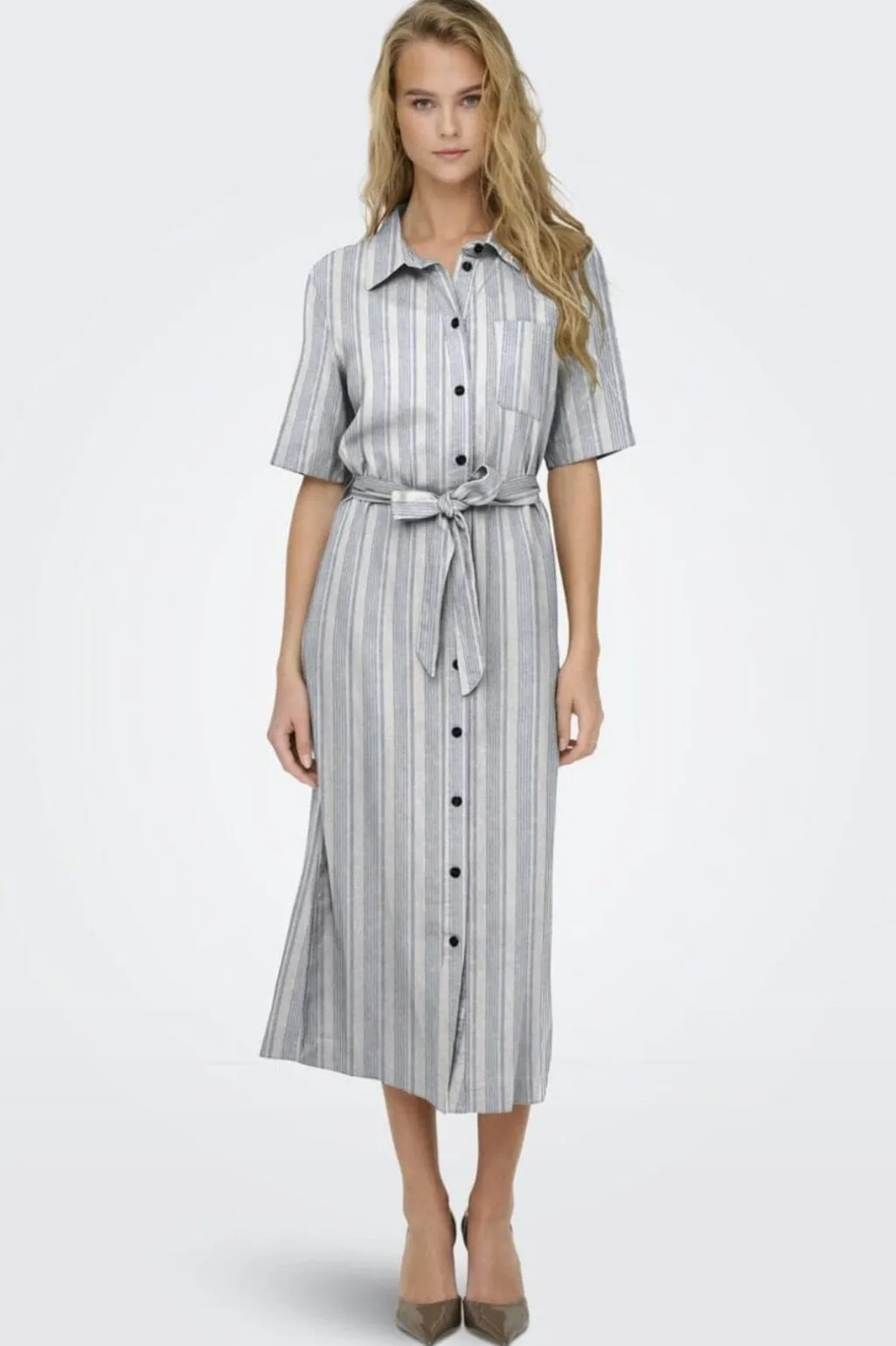Onlcaro S/S Linen Bl Belt Dress Cc