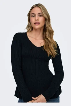 Onlibi Ls V-Neck Rib Peplum Cc Knt