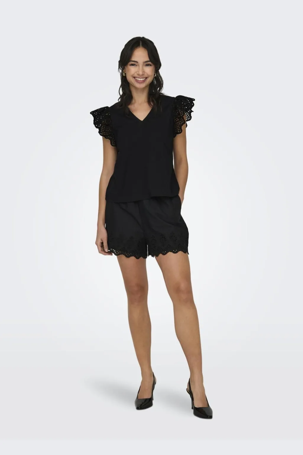 Onllou Life Emb S/S Frill Top
