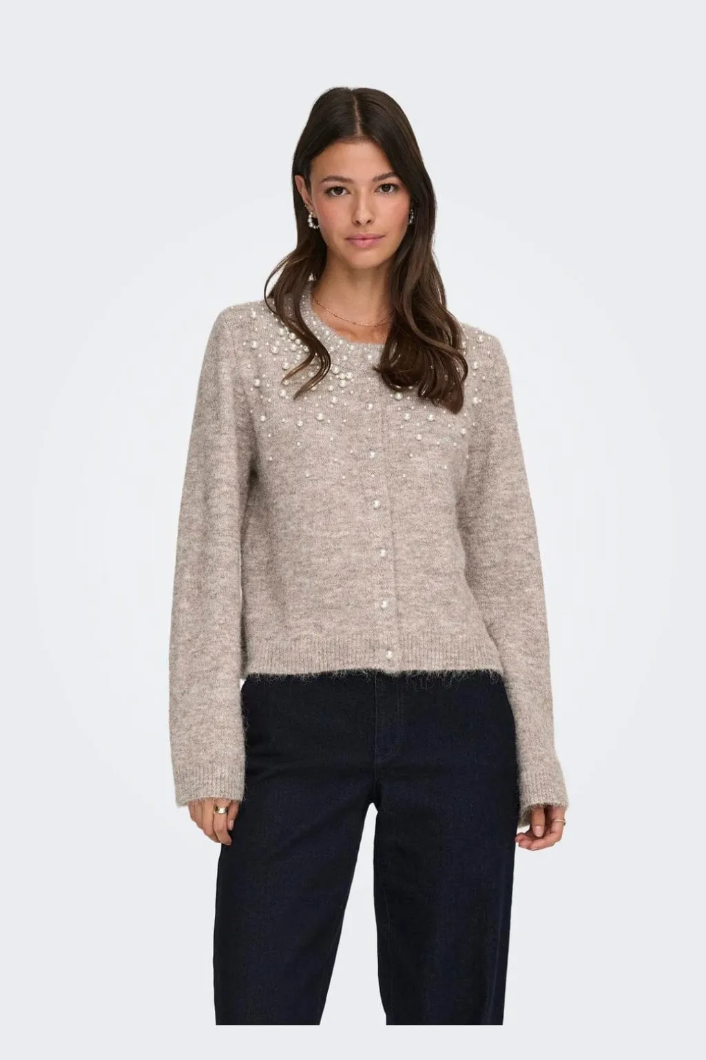 Onlmiggie Ls O-Neck Pearl Cardi Knt