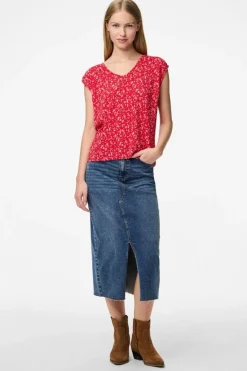Pcflora Ss V-Neck Top