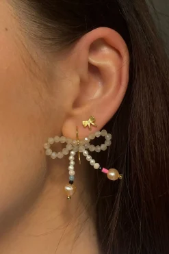 Petit Bow Earring With Stone Silver