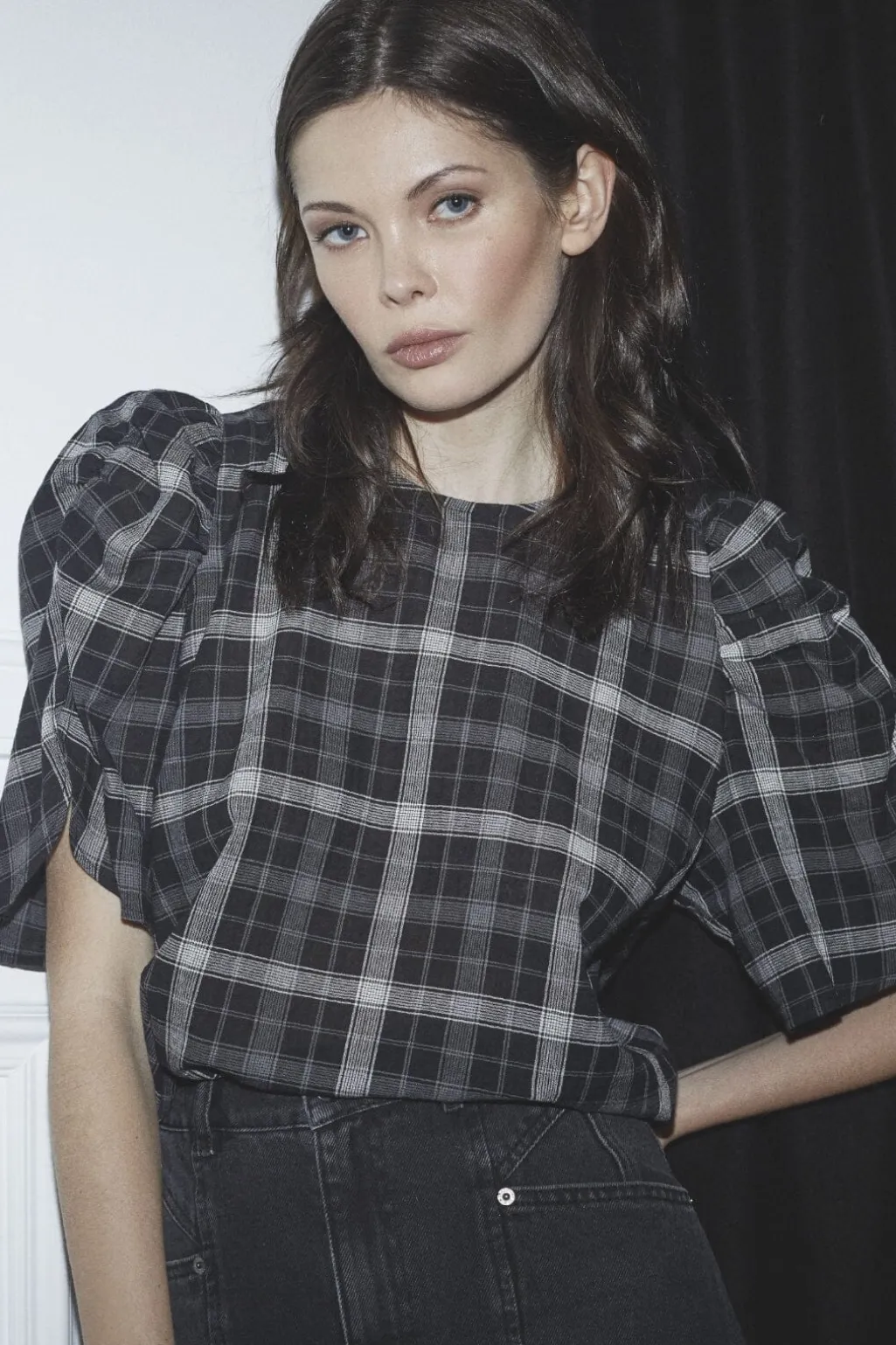 Sallycc Check Ss Blouse 35881