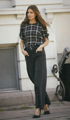 Sallycc Check Ss Blouse 35881