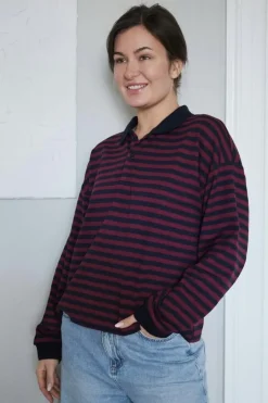 Sara Wide Stripe Polo Blouse 164258