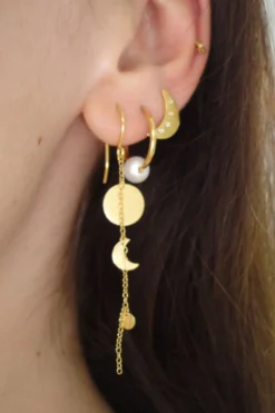 Sun And Moon Earring With Chain