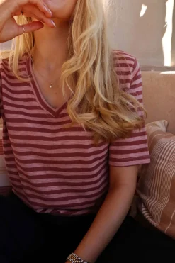 Ulla-Ss-Vneck-Stripe-Tshirt 21674