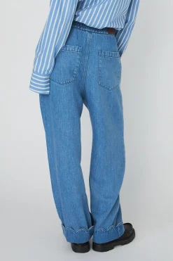 Washed Blue Mid-waist Pants With Scallop Edgewd54-6325